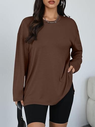 Trendy Queen Oversized Side Slit Tshirts for Women Long Sleeve Workout Tops Fall Fashion Gym Casual Tees Basic Y2K Clothes thumbnail 2