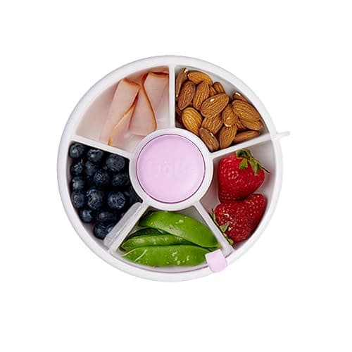 GoBe Kids Small Snack Spinner Flip Bundle with Hand Strap and Sticker Sheet - Reusable Snack Container with 5 Compartment Dispenser and Lid | BPA/PVC Free | Dishwasher Safe | No Spill - Taro Purple - Image 1