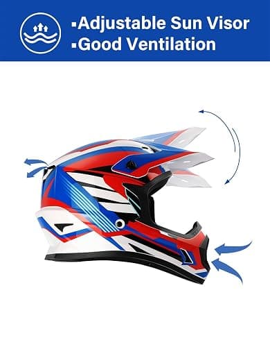 TCT-MOTORPARTS DOT Youth Kids Dirt Bike Full Face Helmets Motocross Motorcycle ATV Offroad Four Wheeler Blue Small Size thumbnail 4