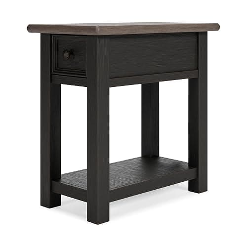 Signature Design by Ashley Tyler Creek Chair Side End Table, Plank-styled Top, Smooth-gliding Drawer, Wood, 14.13" W x 24.13" D x 24.13" H, Light Brown & Whitewash - Image 1