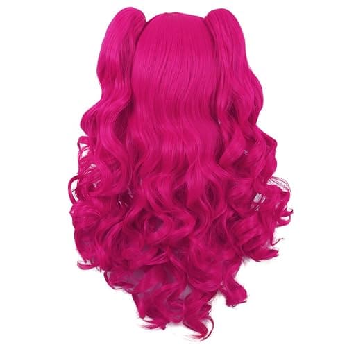 MapofBeauty Lolita Long Curly 2 Ponytails Clip on Cosplay Wig, Hot Pink | Wig 28 Inch/70 cm, Ponytail: 20 Inch/52 cm thumbnail 3
