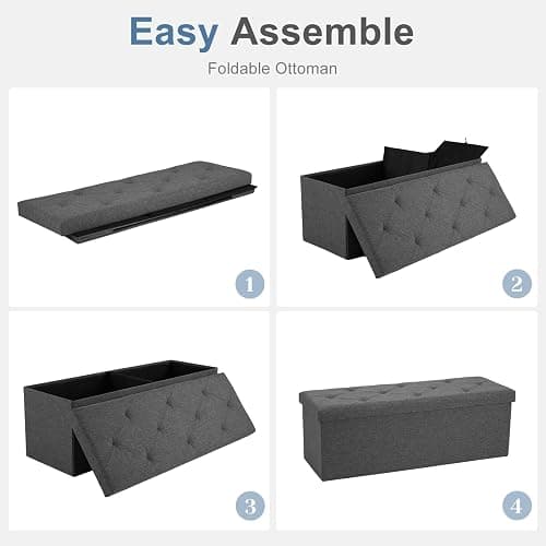 DUMOS 43 Inch Folding Storage Ottoman Bench, Large Ottoman with Storage | Storage Chest with Thicker Foam Padded Seat, End of Bed Foot Rest Stool for Bedroom Living Room Entryway, Load 660 lbs, Grey thumbnail 8