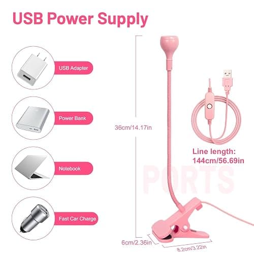 AORAEM LED Nail Lamps 3W Flexible Gooseneck Lamp Quicky Dry Nail Manicure Dryer Gel Polish Curing Light Plug Play Portable Flash Cure Light for Gel Nails Home DIY Professional Nail Tools Pink thumbnail 4
