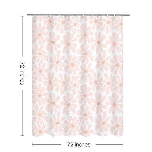 Litabel Blush Pink Daisy Floral Shower Curtain, Boho Spring Flower Shower Curtain for Girly Bathroom, Modern Minimalist White Waterproof Fabric Shower Curtain Set, 72x72 Inch thumbnail 2