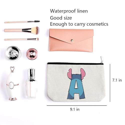 LONGXIN Cute Cartoon Gifts Initial Personalized Makeup Bag Monogrammed Cosmetic Bags Small Makeup Pouch Birthday Christmas Gifts for Women Girls (A) thumbnail 3