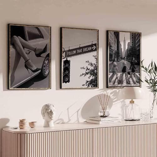 3Pcs Black White Fashion Women Unframed Canvas Wall Art, Retro NYC Decor | Vintage Street Scene Trendy Chic Luxury Feminist Glam Motivational Art Print, Flexible Frame for Bedroom Living Room Decor thumbnail 9