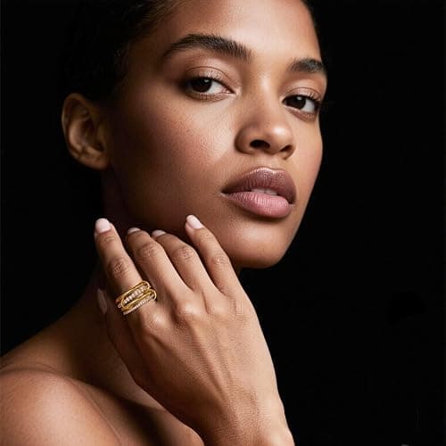 Canboer 14K Gold Plated Interlocked Stackable Rings for Women Non Tarnish,Gold and Silver Cubic Zirconia Statement Rings Set,Mixed Metals Ring Two-Toned Connected Bands Stacking Jewelry thumbnail 4