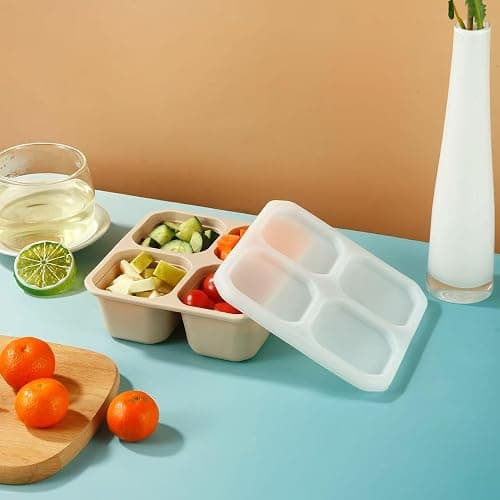 PandaEar 3 Stück Snackbox mit Fächern Kinder– Silikon Snack box mit Deckel für Kinder & Erwachsene – 4-geteilte Bento Snackdose Snackbehälter wiederverwendbar für Arbeit & unterwegs, bpa frei thumbnail 4