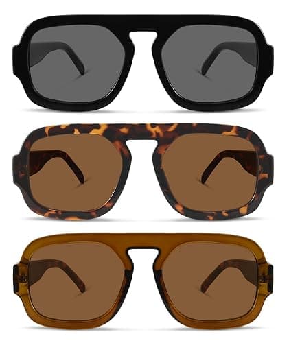 YDAOWKN Retro Square Aviator Sunglasses for Women Men Trendy Flat Top Sun Glasses UV Protection Vintage Shades thumbnail 2
