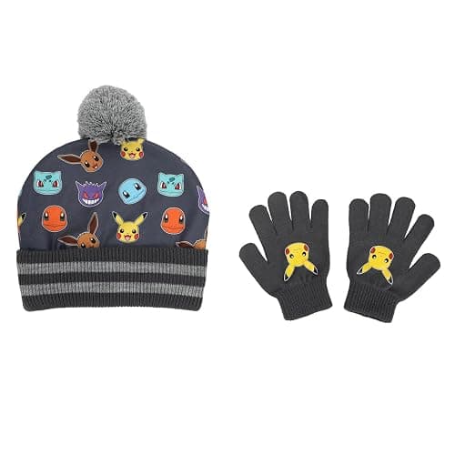 Pokemon Character Collage Youth Cuffed Beanie and Gloves Set - Image 1