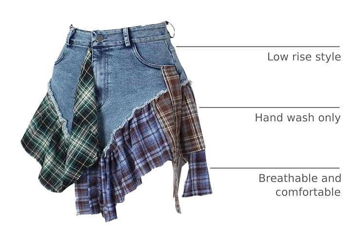 Gothic European and American Women's Clothing, Sexy Irregular Plaid Skirt, Design Sense Patchwork Denim Short Skirt thumbnail 4