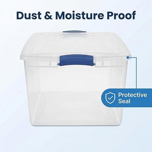 2 Pack 105 Quart Extra Large Clear Plastic Storage Bins with Lids & Blue Latches, Heavy Duty Stackable Organizer Bins for Home, Closet, Bedroom, Garage, Dorm thumbnail 5