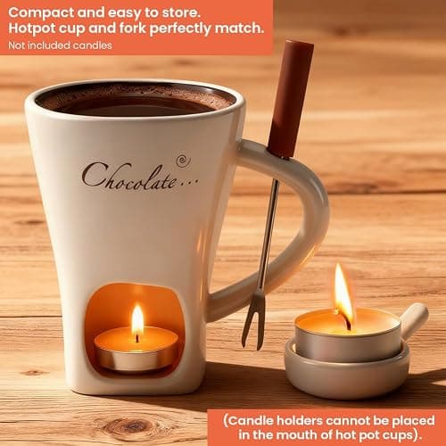 Fondue Pot Cup Set, Ceramic Chocolate Fondue Mug with Forks for Cheese | Mini Fondue Pot Chocolate Melting Cup Without Tealights for Marshmallows, Sweet for Date Night Party Wedding or Holiday Gift thumbnail 5