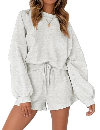 MEROKEETY Women's 2025 Fall Oversized Batwing Sleeve Lounge Sets Casual Top and Shorts 2 Piece Outfits Sweatsuit - Image 1