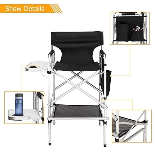 mefeir 31" Tall Folding Directors Chair with Side Table Storage Bag,Portable Makeup Artist Bar Height, Aluminum Frame 300 lbs Capacity, 19.2" D x 23.6" W x 45.6" H thumbnail 9