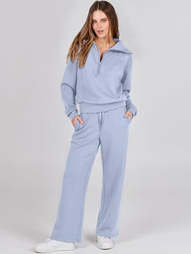 ANRABESS Women 2 Piece Outfits 2025 Fall Fashion Airport Wide Leg Pants Lounge Set Leisure Travel Vacation Clothes Sweatsuits thumbnail 2