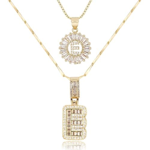 MEIITRUE Initial Necklace for Women 14k Gold Plated Bling Dainty Necklaces Trendy Chunky Custom Name Necklace Personalized Round Circle Pendant Zirconia Letters Name Crystal Jewelry Gifts for Women - Image 1