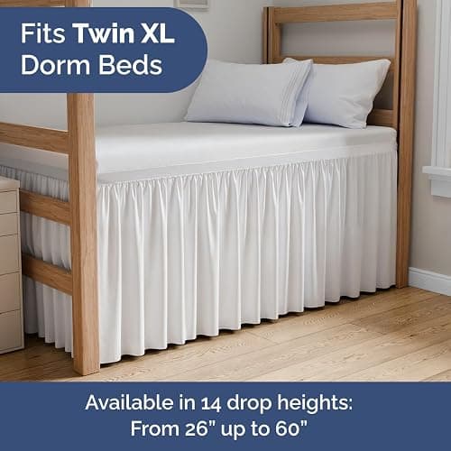 CGK Linens Dorm Room Bed Skirt Twin XL - Dorm Room Essentials - 36" White | Extra Long Dust Ruffled College Bedskirt with Split Corners, Easy Fit Elastic Strap, Adjustable, Fade & Wrinkle Free thumbnail 2