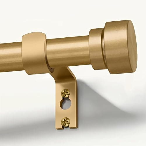 PORTRES Gold Heavy Duty Curtain Rods for Windows 66 to 120 Inches Adjustable Length 1" Diameter Brass Curtain Rod with Modern Decorative Finials for Outdoor Bedroom Kitchen Living Room - Image 1