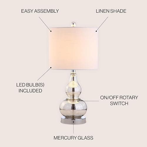 JONATHAN Y JYL1028C Anya 20.5" Mini Glass LED Table Lamp, Transitional, Glam, Midcentury, Modern, Elegant, Office & Living Room, Silver thumbnail 4