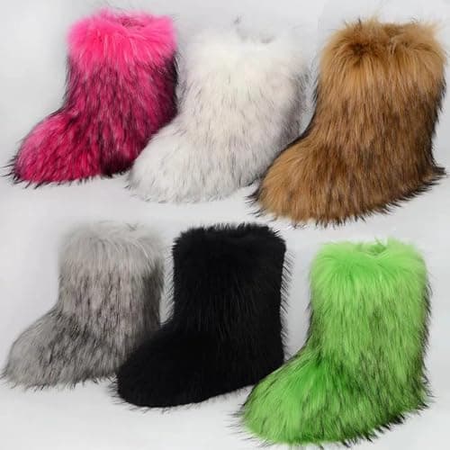 WOVOIE Fur Boots for Women Winter Fluffy Furry Boots Mid-Calf Snow Boots with Anti-Slip Warm Lining for Y2K Streetwear thumbnail 7
