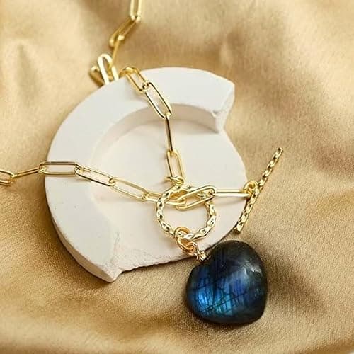 Gempires Gemstone Heart Front Toggle Necklace for Women with gold Paperclip Chain, Toggle Clasp Jewelry for Women, Gift for Her | Heart, Pendant, Dainty, Stylish, 20mm, Toggle Lock, Jewelry, Gift for Mom Wife Girlfriend thumbnail 8