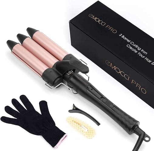 3 Barrel Curling Iron Wand Set Ceramic Hair Curler Beach Waves Hair Waver Crimper Tool for Women 1 Inch 25mm Triple Barrel Fast Heating HairStyling Tools (Black) thumbnail 7