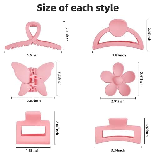 Pink Hair Clips, 6 Pack Cute Hair Clips for Thin Thick Hair 1.85-4.5 Inch Matte Non Slip Jaw Clips Flower Banana Butterfly Claw Clips Hair Accessories for Women and Girls… thumbnail 3