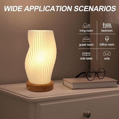 Zenply Dimmable Novelty Small Table Lamp for Bedroom, Vintage Style Striped Night Light, Mini Bedside Lamp for Small Space, Kids Room, Office, Dorm thumbnail 4