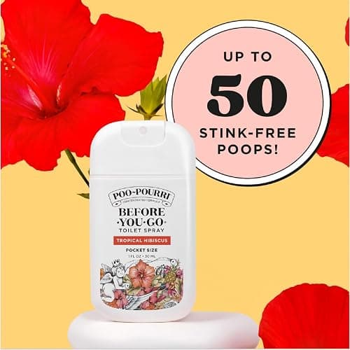 Poo-Pourri Before-You-Go Pocket Toilet Spray, Travel Essentials, Tropical Hibiscus, 1 Fl Oz, Up to 50 Uses, On-The-Go Bathroom Odor Deodorizer with Essential Oils, TSA Approved Size, Hibiscus, Apricot thumbnail 9