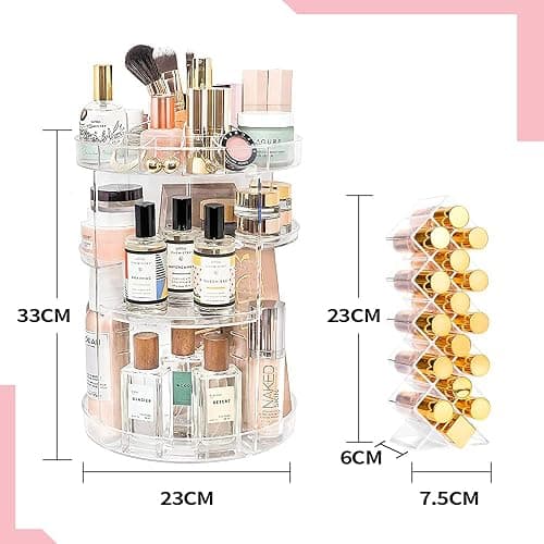 YIEZI Makeup Organiser 360 Degree Rotating Cosmetic Display Stand with 1-Pack Fish Shape Lipstick Organiser Tower, Multi-function Adjustable Spinning Holder, Storage Cosmetic Skincare Perfume Lipstick thumbnail 2