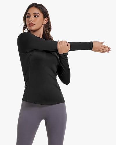 4 Pack Women's Long Sleeve Compression Shirts, Dry Fit Workout Athletic Sun Protection Cooling Tops for Yoga Running Gym thumbnail 4