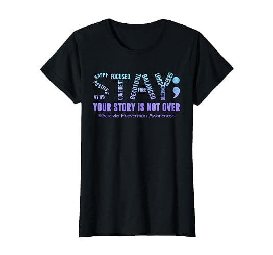 Stay Suicide Prevention Awareness Month Teal & Purple Ribbon T-Shirt - Image 1