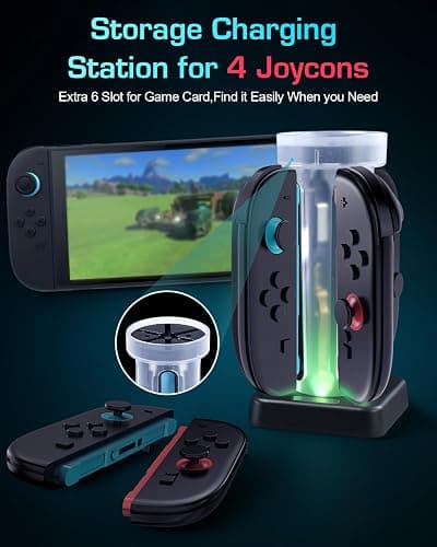 Charging Dock for Switch 2 Joycons Game Controller, Charging Station with 5 Colors RGB Light and 6 Game Card Storage Slots thumbnail 3