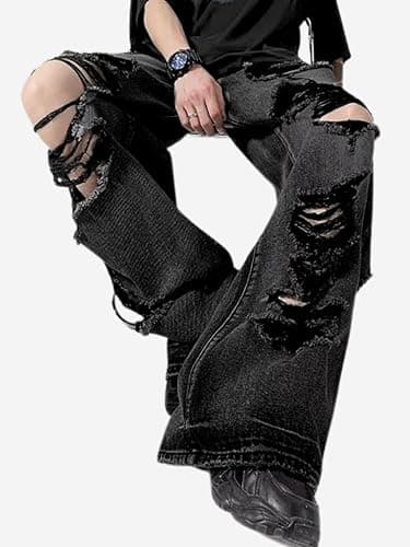 Lafaguw Baggy Jeans for Women Men Ripped Straight Leg Pants High Waisted Distressed Jeans Y2K Grunge Summer Clothes. thumbnail 5