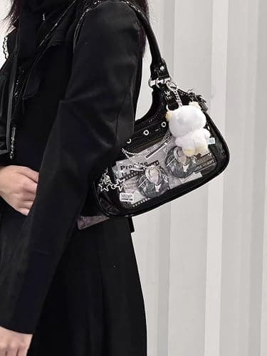 Uchyius Kawaii Ita Bag, PU Leather Shoulder Bag with Insert Anime Badge Display, Y2k Purse Pin Display Crossbody Bags thumbnail 3