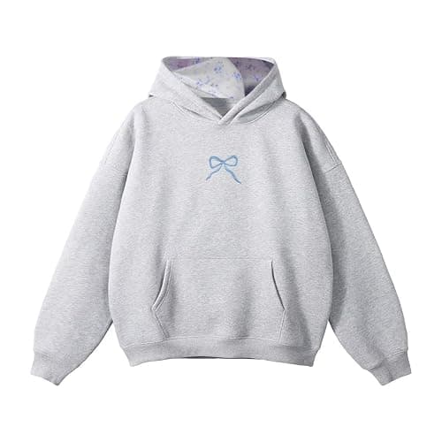 Soosuihoo Bow Hoodie Hibiscus Women Oversized Cute Graphic Embroidered Preppy Y2K Long Sleeve Sweatshirt Pullover thumbnail 2