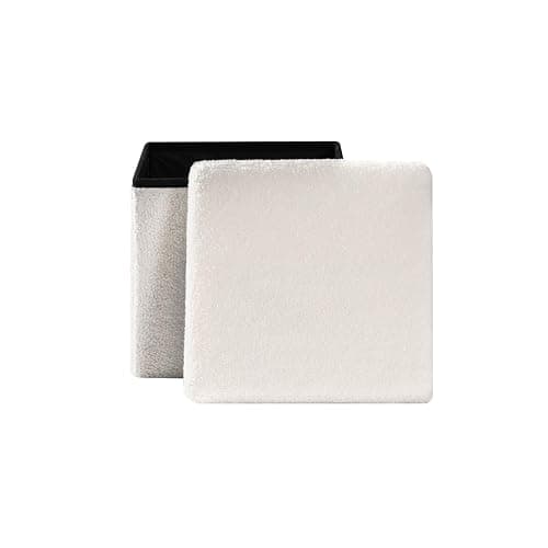 PINPLUS Storage Ottoman Cube Square Shaped Ottomans with Storage Foot Stool Footrest for Lving Room Boucle Ottoman Seat for Dorm Room,Faux Teddy Fur White,12.6"x12.6"x12.6" thumbnail 7