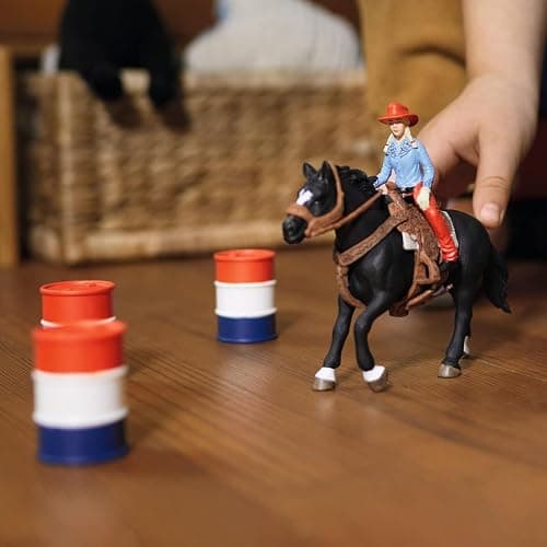 Schleich Farm World - 7PC Barrel Racing Set - Western Rodeo Toy Playset with Cowgirl Figurine, Horse Figure and Accessories - Realistic Farm Toys for Boys and Girls - Kids and Toddlers Ages 3+ thumbnail 2