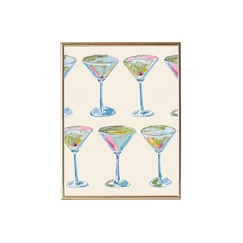 Trendy Cocktail Art Print Martini Glasses Wall Art Modern Bar Cart Decor Preppy Aesthetic Canvas Prints Modern Watercolor Painting for Living Room Bedroom Kitchen Bar Dorm Home Decor 12"x16" Unframed - Image 1