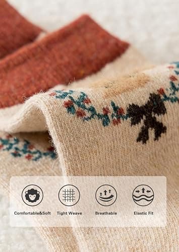 MarJunSep Wool Fall Boot Socks Women Teen Girls Thick Knit Vintage Cute Floral Cottage Core Boho Winter Warm Crew Socks thumbnail 6