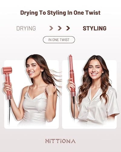HITTIONA High-Speed 5 In 1 Hair Styler, Professional Hot Air Styler No Heat Damage Frizz-Free for Volumizer, Curl, Straighten, Drying, 1500W Negative Ionic Blow Dryer Brush with Travel Bag, Coral-Red thumbnail 3