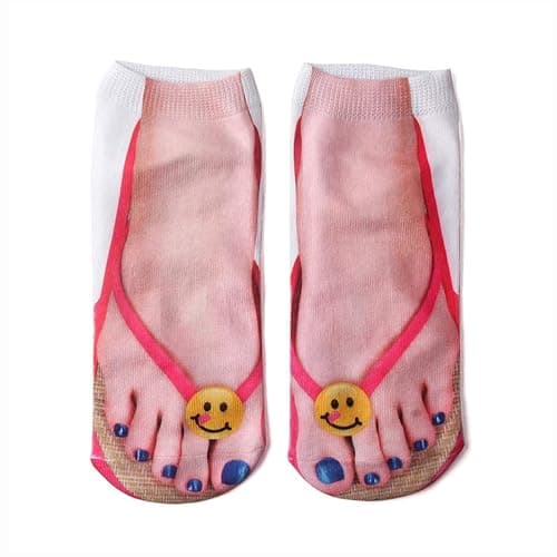 Flip Flop Funny 3D Print Girls Foot Socks - Women's No Show Socks, 3 Pairs (6-10) thumbnail 6