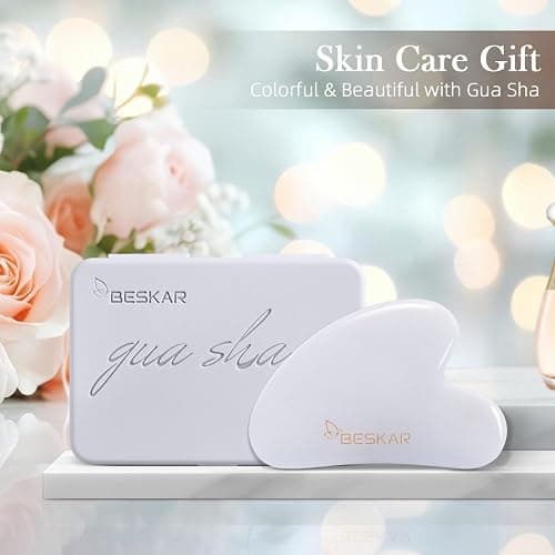 BESKAR Gua Sha Facial Tools, Natural Jade Stone Guasha Massager for Jawline Sculpting, Tighten Face Skin and Reduce Wrinkles, Face Eyes Body Neck Massage Tool, Skin Care Gift thumbnail 7