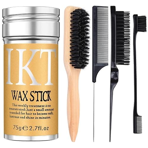 Melous Hair Wax Stick with Slick Back Hair Brush Set for Flyaways, Teasing Boar Bristle Brush, Edge Hair Brushes, Volume Comb, Rat Tail Comb for Girls, Kids, Women & Men - Image 1