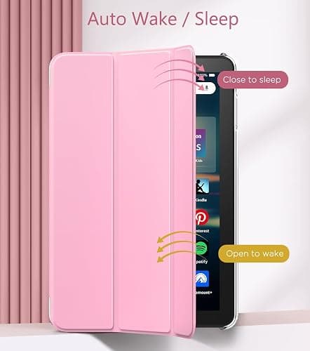 MoKo Case Fits Amazon Kindle Fire HD 8 & 8 Plus Tablet(12/10th Gen, 2024/2022/2020 Release) 8", PU Leather Trifold Stand Cover with Translucent Frosted Backshell with Auto Wake/Sleep, Nosegay Pink thumbnail 5