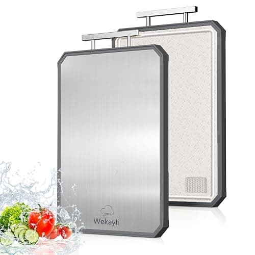 Stainless Steel Cutting Boards for Kitchen, 2-in-1 Chopping Boards | Metal Cutting Board Non Toxic, Food Grade Stainless Steel/Wheat Straw PP, Dishwasher Safe, Large for Meat, 16”×11” - Image 1