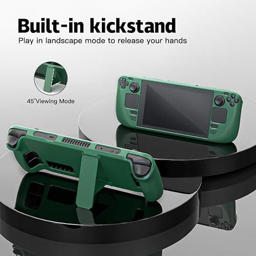 bibuks ﻿Steam Deck Case,Steam Deck OLED Protective Case,Non-Slip Skin Protective Shell Accessories with Kickstand ,2 Screen Protector, 4 Thumb Grip (Green) thumbnail 4