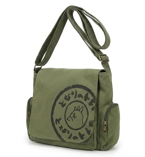 Zxtvmn Japanese New 2026 My Neighbor Canvas Messenger Bags Cartoon Students Book Crossbody Bags with Mutiple Pockets, Compatible with my neighbor totoro bag (Khaki) - Image 1