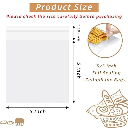 5x5 Inch Cookie Bags, 120 Pcs Clear Self Sealing Cellophane Treat Bags for Candy, Jewelry, Gift Wrapping, Party Favors, Crafts, Cookie Wrappers Self Adhesive thumbnail 2